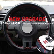 Black + Red 37-38cm Leather Warming Car Steering Wheel DIY Cover For Land Rover