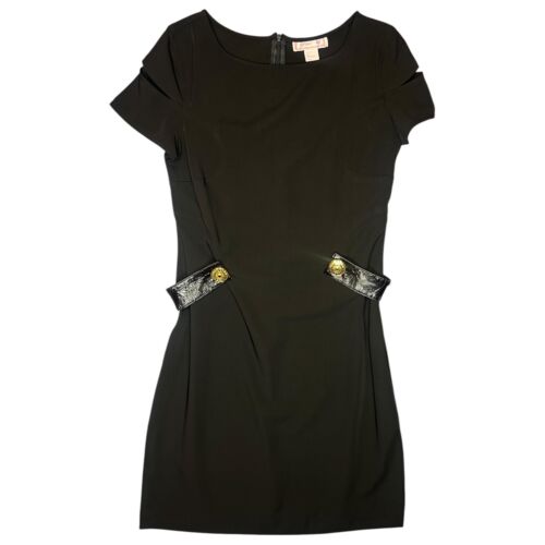 VERSACE X H&M 2011 Black Silk Cap Sleeve Cutout Button Shift Dress Sz IT38 XS - Picture 2 of 12