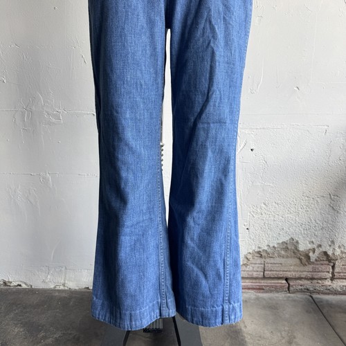 70s True Vintage Denim Jumpsuit Fared Front Zip Hippy Hippie Woodstock Retro XS - Picture 5 of 24