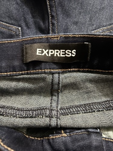 Express Embroidered Flowers 0 S Leggings Denim Women's Mid Rise Dark Wash Y2K - Picture 5 of 6