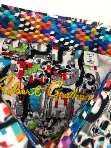 Camisa ROBERT GRAHAM Para Hombre Estampado L Cuadros Nueva Sin Etiquetas Puño Abatible India Algodón Ropa de Club - Imagen 4 de 8