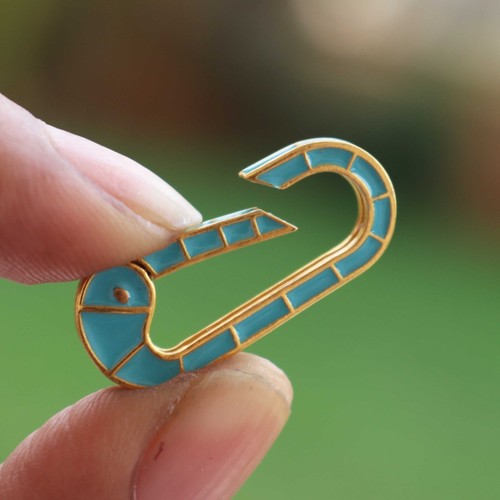 1 Pc Light Sky Blue Color Designer Enamel Brass Carabiner- Bakelite Lock 26mmx11 - Bild 10 von 10