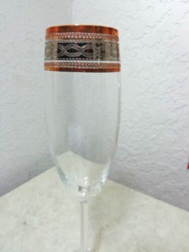 2 Champagne Flutes Baroque Gold Silver Platinum Trim Royal Gallery hand blown - Picture 2 of 3