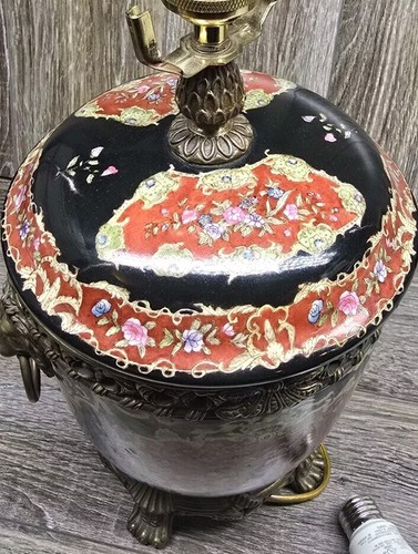 Castilian Porcelain Asian Urn Table Lamp Oriental Accents Lions Vintage Antique - Picture 11 of 16