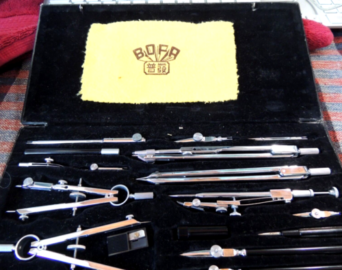 Vintage 1960s BOFA Shanghai, Chrome-plated Tech. Drawing Compass Set & Hard Case - Picture 2 of 10