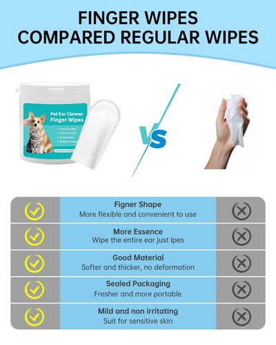 Dog Ear Wipes Finger, Ear Finger Wipes for Dogs & Cats, Ear Cleaner Finger Wi... - Picture 2 of 7