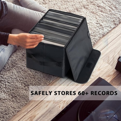 Vinyl Record Storage Box LP Organizer with Lid Holds Upto 60 Vinyl Albums - 第 5/9 張圖片
