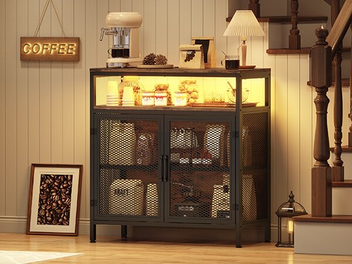 4 Tier Coffee Bar with Charging Station and Led Lights, Buffet Sideboard Cabinet - Picture 6 of 9