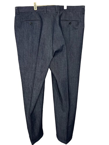 Inserch Men’s Denim Chambray Pleated Pants Cuffed 34” Inseam S 42 Dark Wash - Bild 3 von 5
