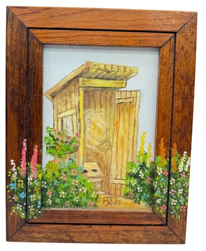 Peintures à l'huile originales F.White de dépendances rustiques dans cadres bois 7,5" x 9,25" - Photo 3/9