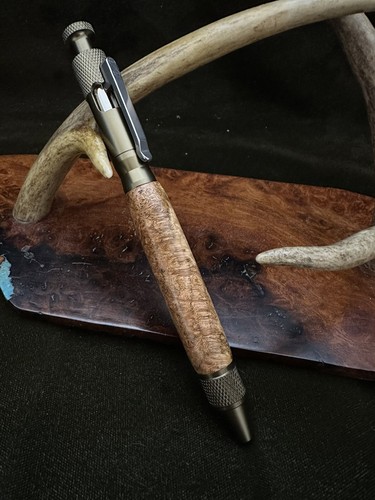 Handmade Ballpoint Clip Bolt Action Pen Cherry Burl Wood Anodized Aluminum - Picture 5 of 8