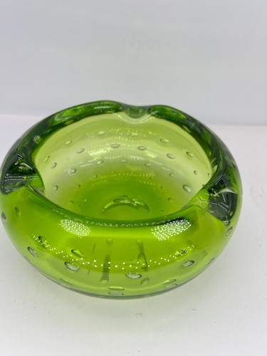 Cenicero de cristal de Murano 6 X 3 Italia verde burbuja controlada de vidrio - Imagen 3 de 8