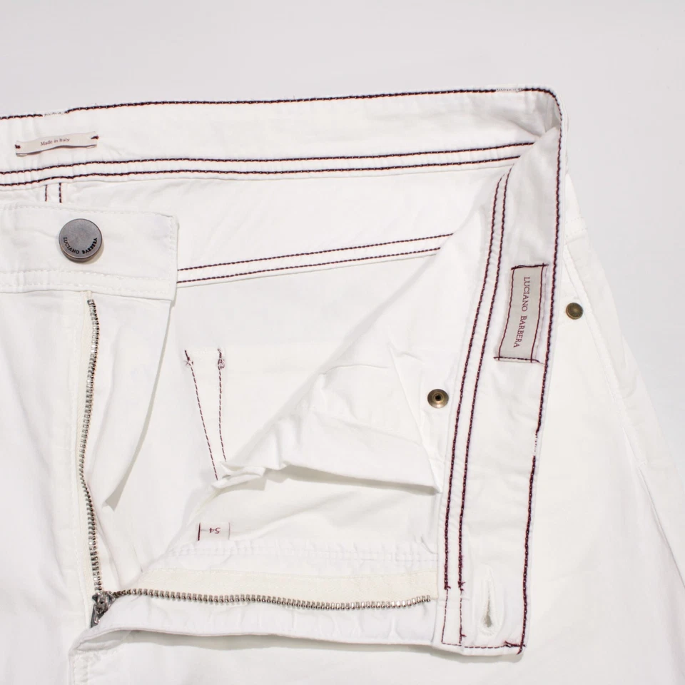 Pantalones Luciano Barbera NUEVOS CON ETIQUETAS 5 Bolsillos Corte Jean Talla 54 (US 38) en Blanco 100% Algodón Foto 3 de 4