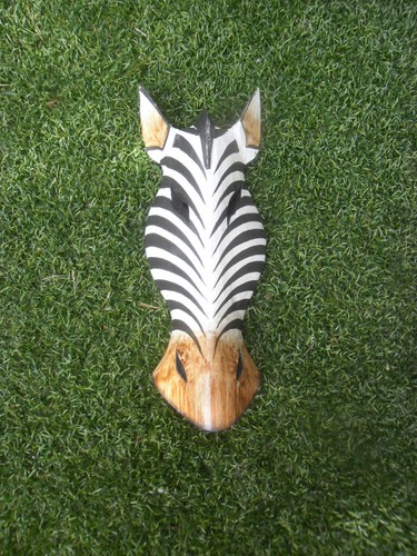 Bali Carved Antelope & Zebra Head Wall Mask x 2 (wall hanging) 30cm (12") - Foto 5 di 8