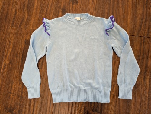 EUC Size 12 Crewcut by J.Crew Blue Ruffles Trim Romantic Preppy Sweater