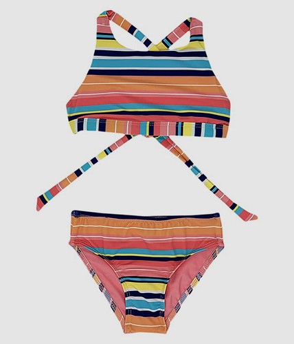 $59 Splendid Kids Girl's Pink Striped High Neck Retro Two Piece Swim Set Size 16 - Picture 1 of 2