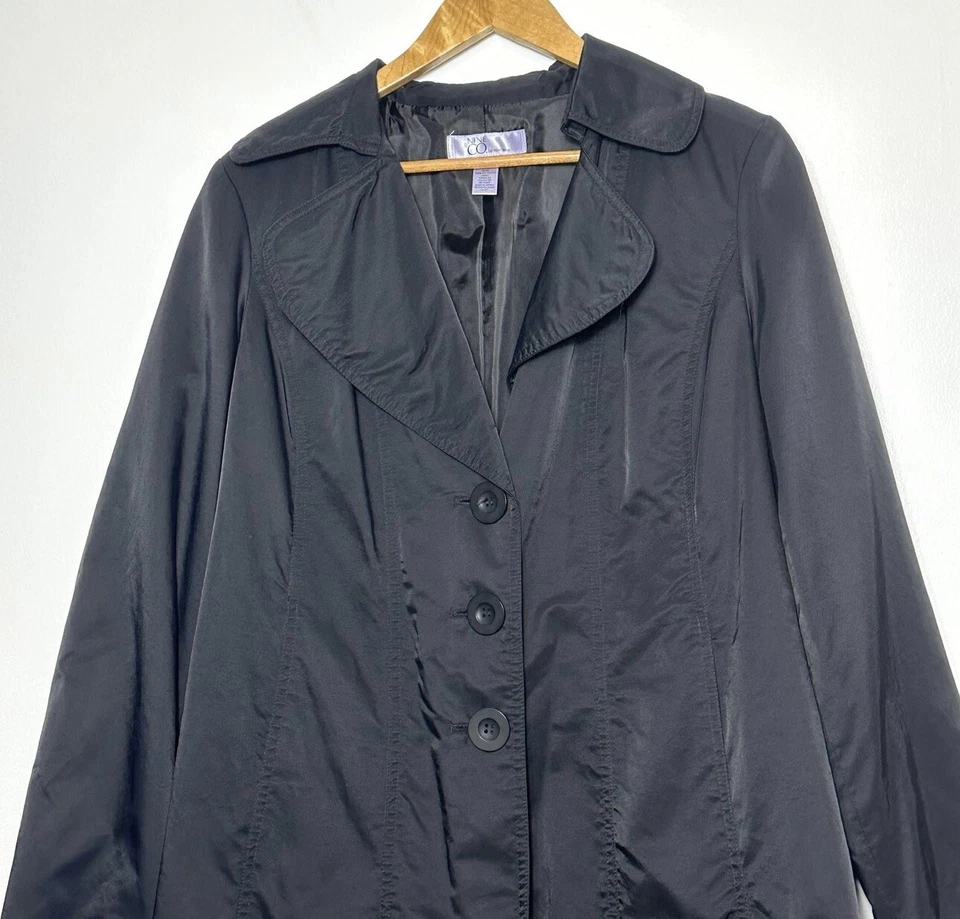 Nine & Co Women’s Trench Coat Medium Black Long Sleeve Button Pockets Jacket - Image 3 of 4