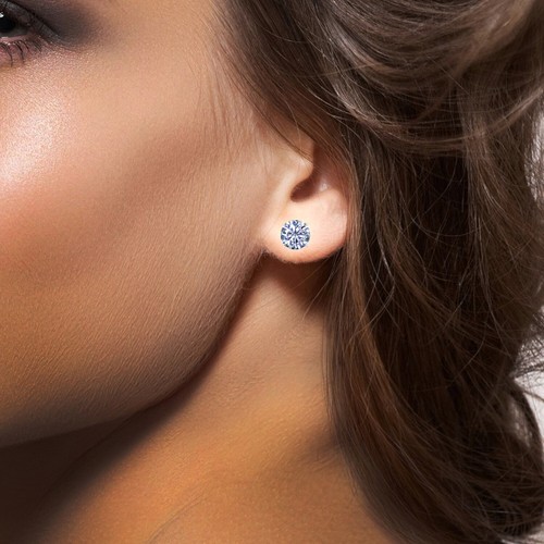 14K Gold Solitaire Round CZ Stud Women's Earrings Basket Setting and Screw-back - Picture 107 of 116