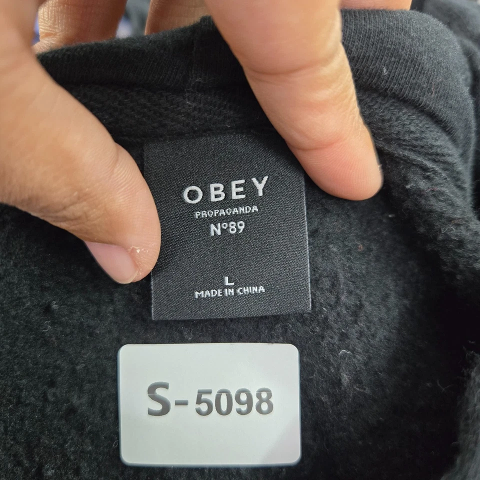 Obey 女式运动衫大号黑色连帽衫标志花卉长袖阅读 — 第 2/4 张图片