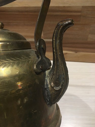 Vintage Antique Brass Tea Pot Hand Tooled Décor Only Approximately 6 1/4” @ Base - Picture 2 of 12