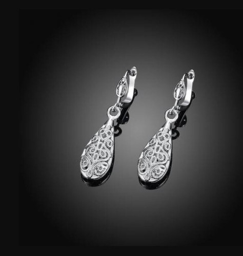New 18K White GOLD Filled Elegant Women Filigree Drop Earrings - Picture 6 of 7