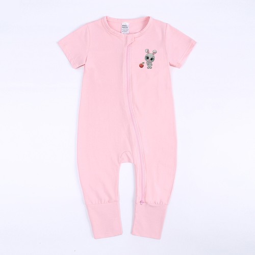 BABY ROMPER-Sleeper Short Sleeve Bodysuit Double Zipper Cotton Pink Girl 4-Sizes - Picture 16 of 43