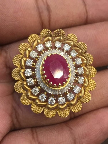 Pave 6,99 Cts naturali diamanti Anello cocktail Rubino in 585 timbrato 14K oro - Foto 3 di 12