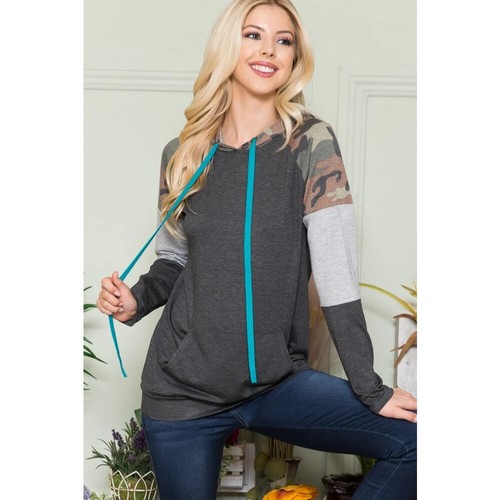 CELESTE CLOTHING CAMO CONTRAST HOODY WITH STRING CHARCOAL-LARGE-CLEARANCE!!!! - Picture 4 of 4