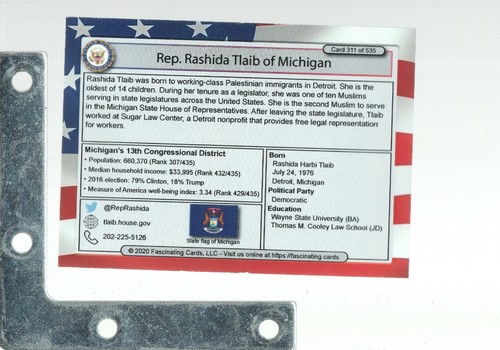 Faszinierende Karten 2020 US Kongress #311 Rashida Tlaib DEM US REP MICHIGAN SQUAD - Bild 2 von 2