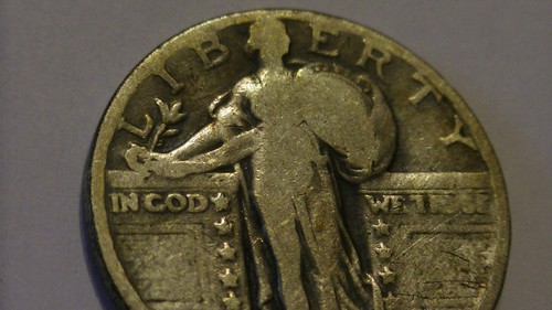 Moneda de plata antigua de 25 centavos de cuarto de dólar Standing Liberty 1927 - Imagen 7 de 14