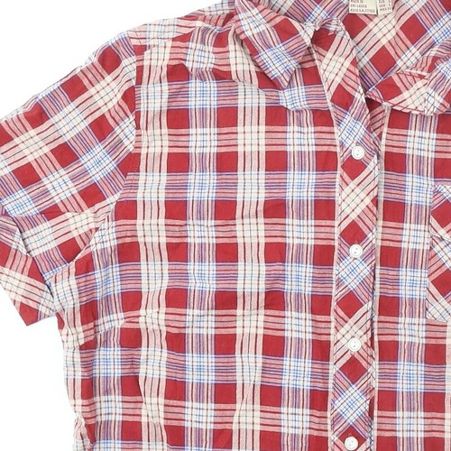 Zara Womens Red Plaid 100% Cotton Basic Button-Up Size L Collared - Picture 6 of 10