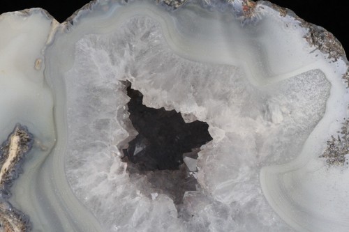 Sliced Druzy Geode Half Rock Polished Agate Quartz Crystal Lace Agate Banding - Picture 5 of 8