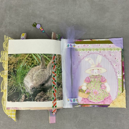Handmade Easter bunny floral junk journal 8" x 10" w lots vintage ephemera - Imagen 21 de 24