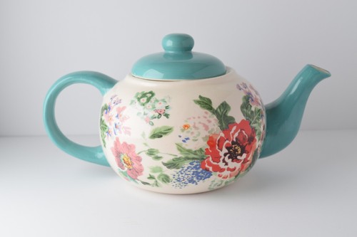 Pioneer Woman Teapot Floral Country Garden Ceramic Teal Color 23oz - Picture 2 of 10