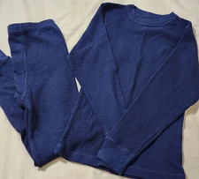 Boys JCPenney Basics Sz M 10-12 Base Layer Set Long Underwear Navy Blue Waffle