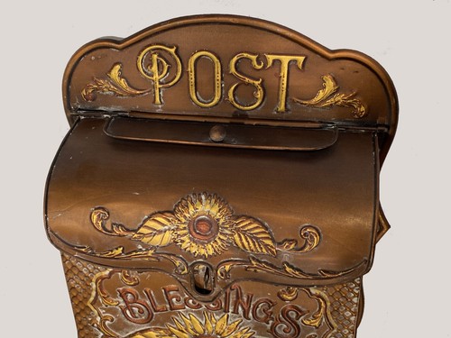 Blessings Mailbox with Embossed Sunflower Copper Toned Weathered Finish Post Box - Picture 4 of 7