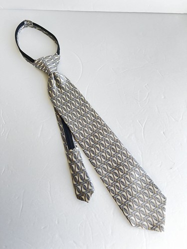 Mark Jason Boys Zipper Silver Yellow Geometric Handmade Silk Necktie  14x 2.75" - Picture 3 of 8