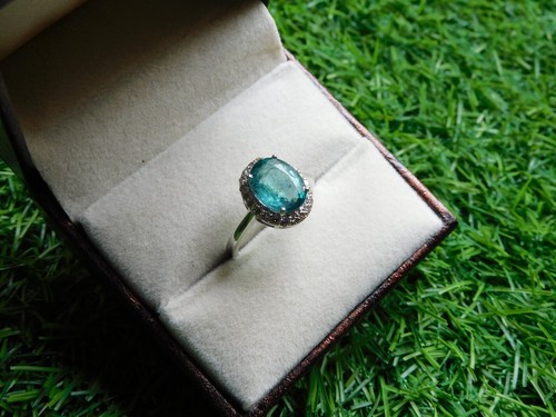 Oval Cut 4.24Ct Natural Aquamarine Diamond Weeding Ring 14K Solid White Gold7 - Picture 2 of 8