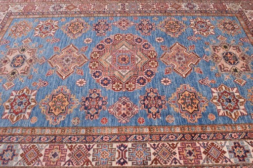 Afghan Traditional Kazak Rug - 6x9 ft | Hand-Knotted | Blue Geometric Pattern - Picture 4 of 6
