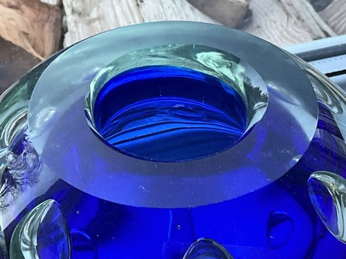 Rare HUGE 8.5KG MURANO VASE GLASS COBALT BULLICANTE CENTREPIECE GEODE GLOBE 7” - Picture 3 of 11