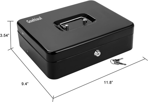 Large Cash Box with Combination Lock Safe Metal Money Box with Money Tray for Se - Picture 2 of 7