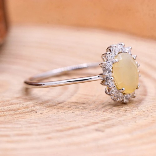 Gemma Pietra Naturale Opale Anello Moissanite Minimalista 925 Argento Sterling - Foto 2 di 5