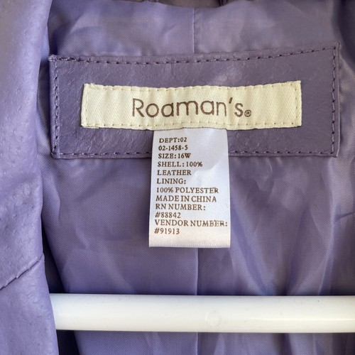 Vintage Roaman's Damen lila Lederjacke Reißverschlussmantel Strass nieten 16W - Bild 2 von 8