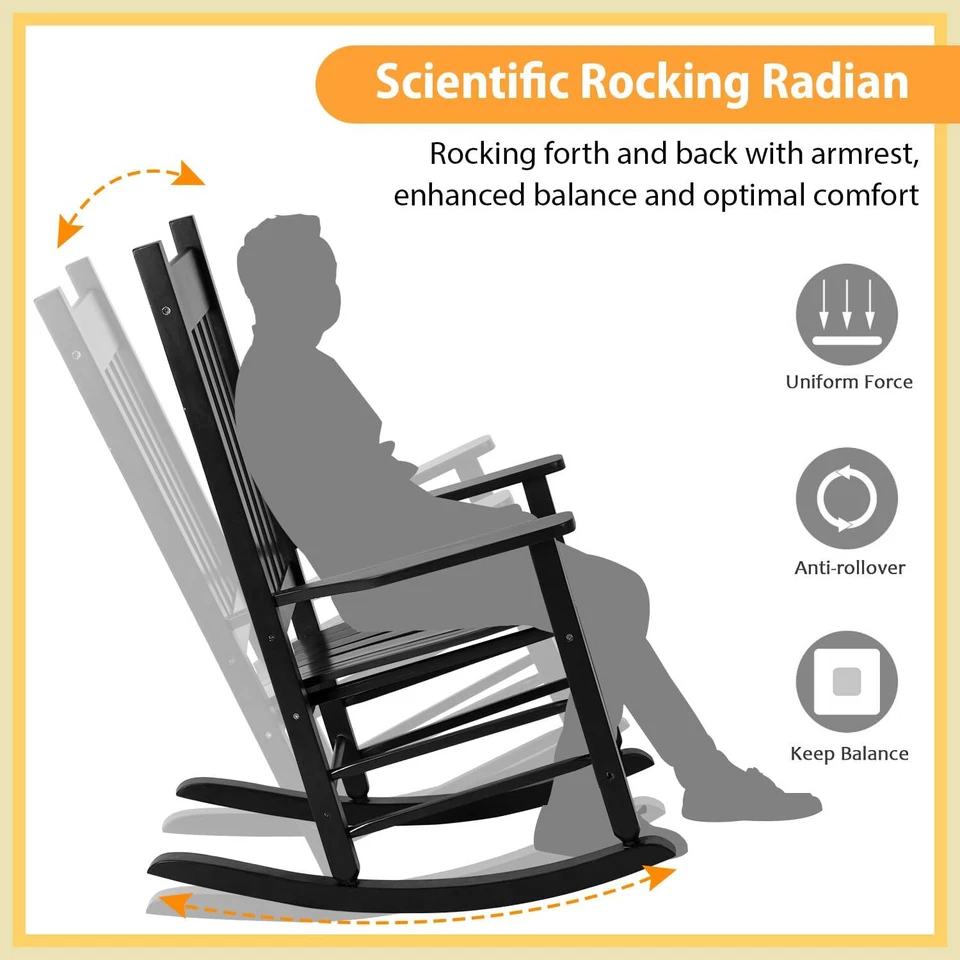 Outdoor Rocking Chair Patio Rocking Chair Porch Rocking W/High Back Rocker Chair - Image 3 of 4