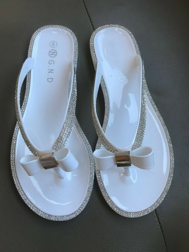 Barcelona Bow Rivet Stud Jelly Sandal Flip Flop white [ship with no box] |  eBay