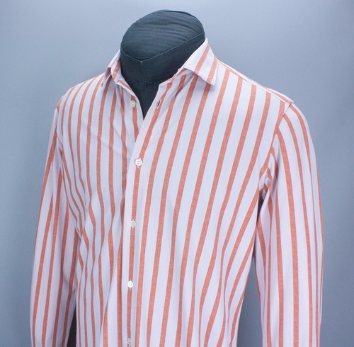 Boggi Milano Btech Stretch Mens Long Sleeve Shirt Striped White/Red Size L - Picture 4 of 16