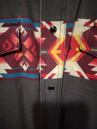 Wrangler Pearl Snap Aztec Southwestern Cowboy Shirt Men’s Brush Popper XL - Picture 5 of 11