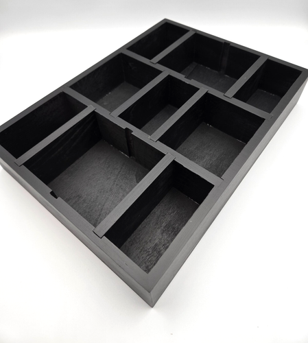 Organizer-Tablett mit 9 Fächern aus Holzschublade, verstellbare Fächer, Kiefer massiv, schwarz - Bild 7 von 7