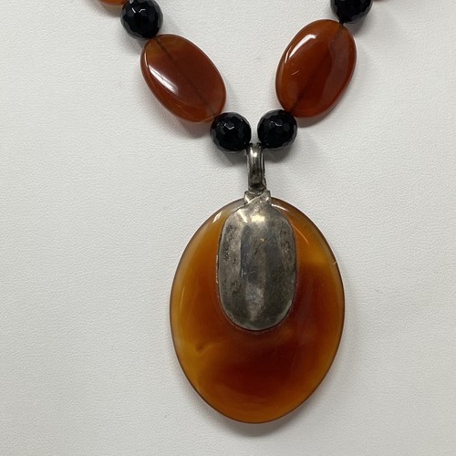 Designer Gemstone Necklace Brown Oval Beads Black Onyx Sterling Silver Chakra 20 - Picture 7 of 20