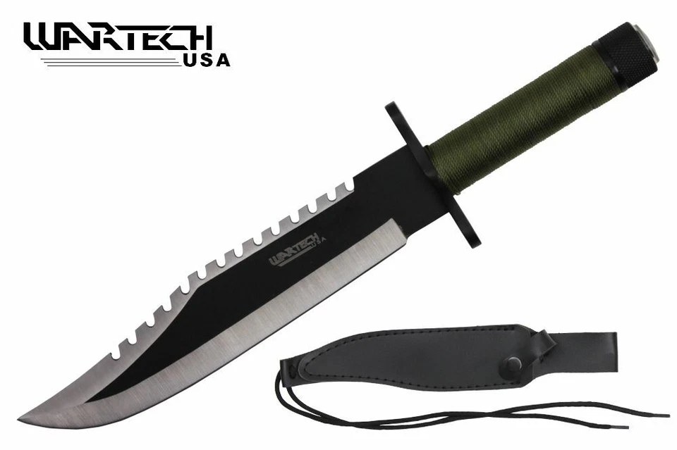 13 1/4" Two Tone Blade Rambo Hunting Survival Knife w/ Survival Kits Leather - Image 2 of 4
